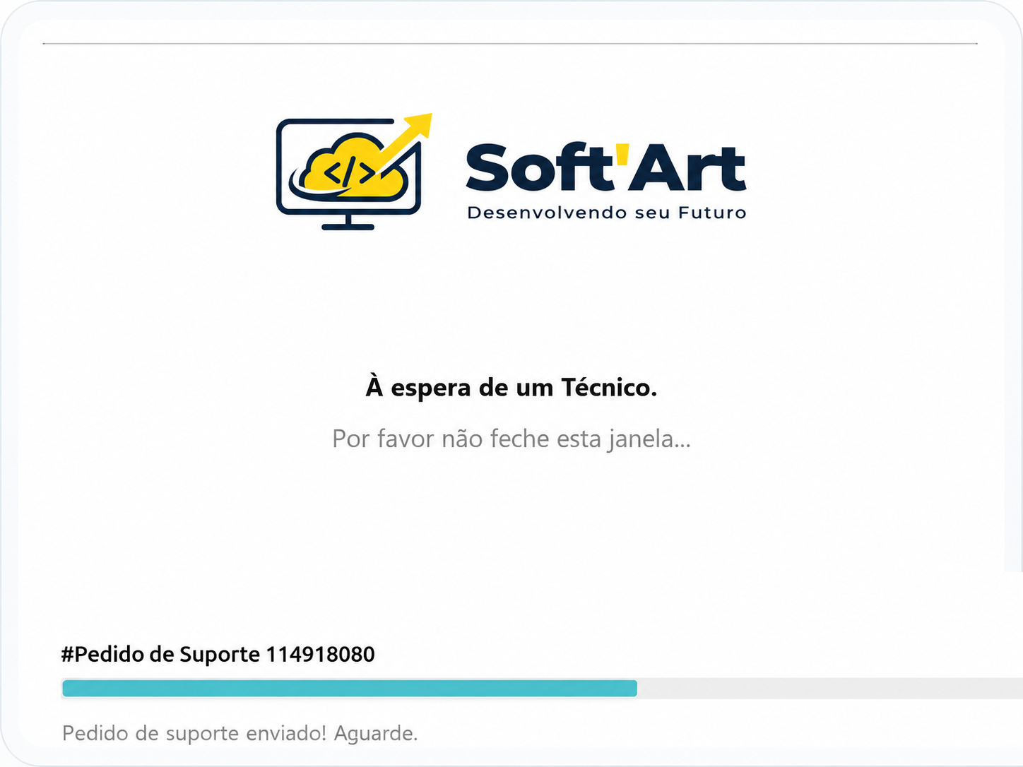 Tela aguardando atendimento do suporte remoto Soft'Art