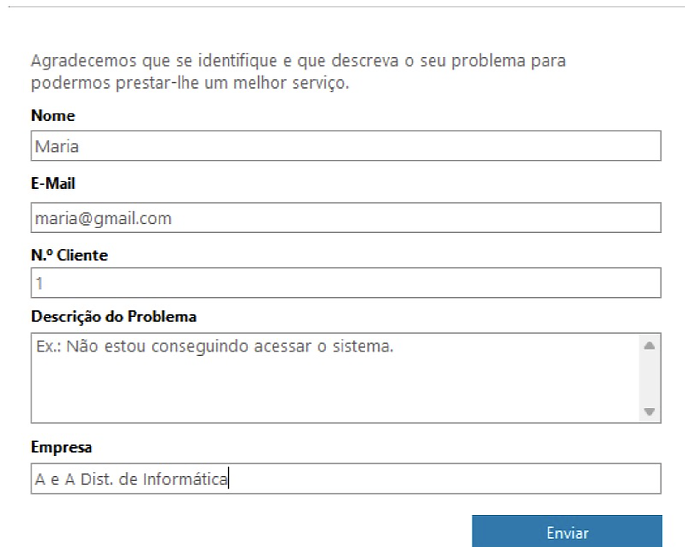 Formulário do suporte remoto Soft'Art